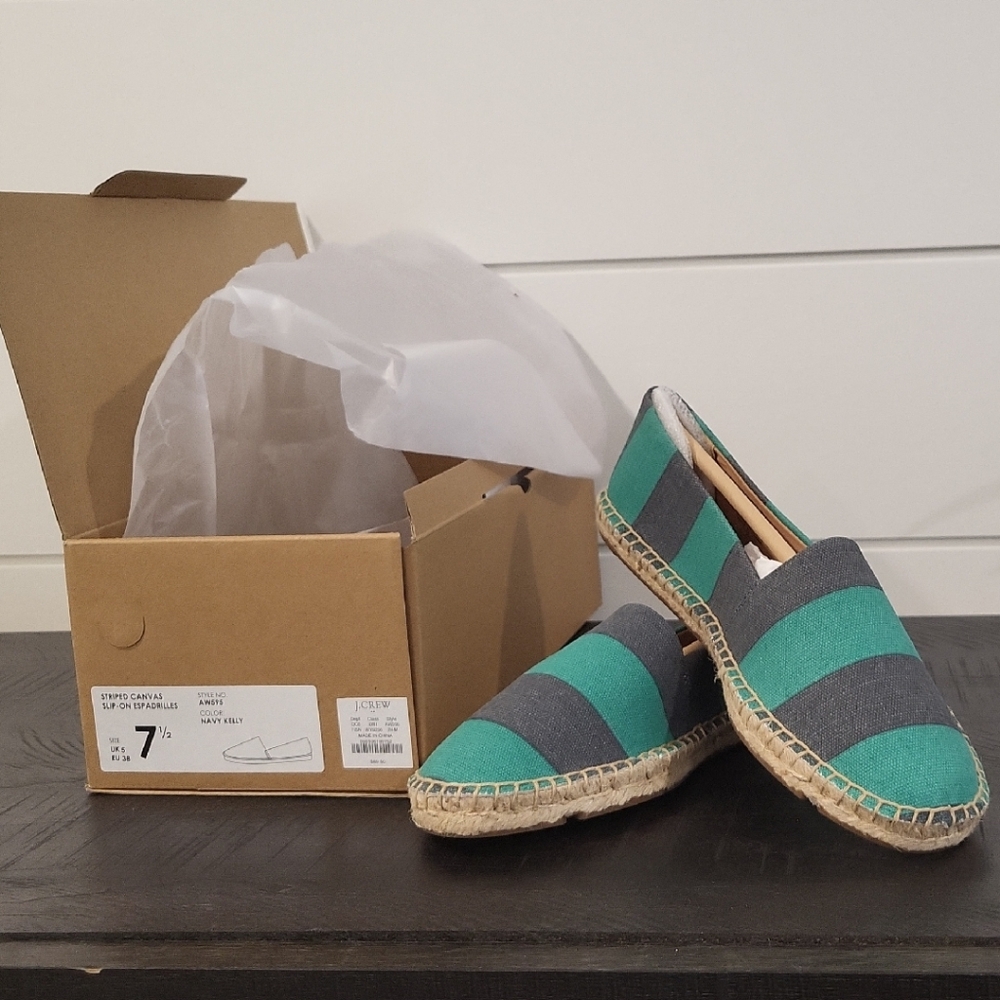 J. Crew Factory Green and Gray Espadrilles